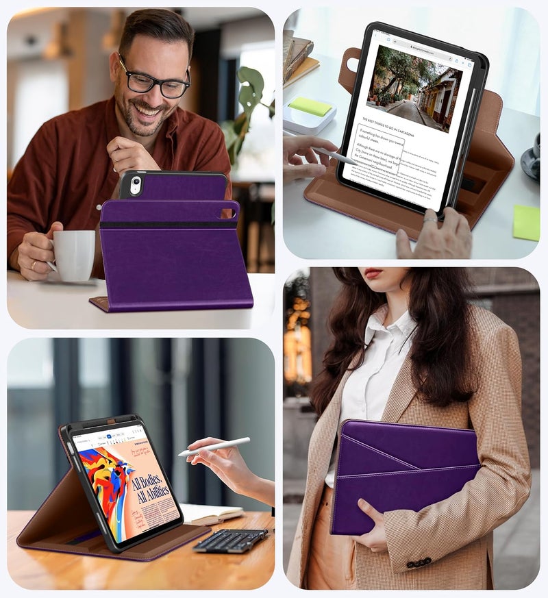 DTTO for iPad A16 Case, iPad 11th / 10th Generation Case (2025/2022), 360 Degree Rotating Premium Leather Folio Stand Cover with Pencil Holder, Dark Purple - Image 5